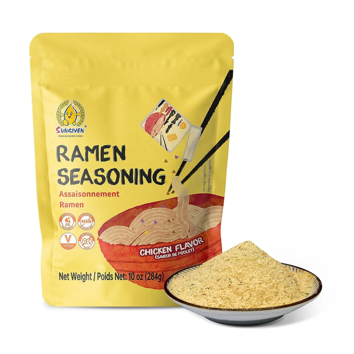 SUNGIVEN Chicken Instant Ramen Seasoning Powder, Gluten Free, Vegan, Mild Premium Instant Noodle Soup Powder, Ramen Toppings, 10 oz