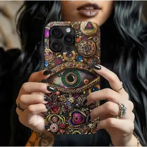 Evil Eye Mosaic Phone Case: Gold Gemstone Collage Design Compatible with iPhone 11, 12, 13, 14, 15, 16, 17 Series, Samsung Galaxy S21, S22, S23, S24, S25, S26,Trendy and Protective Case for Every Style
