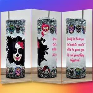 Sugar Skull Design | 20oz Tumbler | Sugar Skull | Fun Birthday Gifts | Halloween Tumbler | Colorful Skull Stainless Steel Tumbler