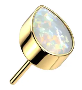 Gold PVD Teardrop White Opalite Threadless Titanium Top