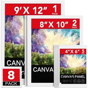 Canvases for Painting 8Pack Painting Canvas with 9x12,8x10,4x6,Canvas Panels for Oil ,Watercolor, ,Gouache and Tempera.