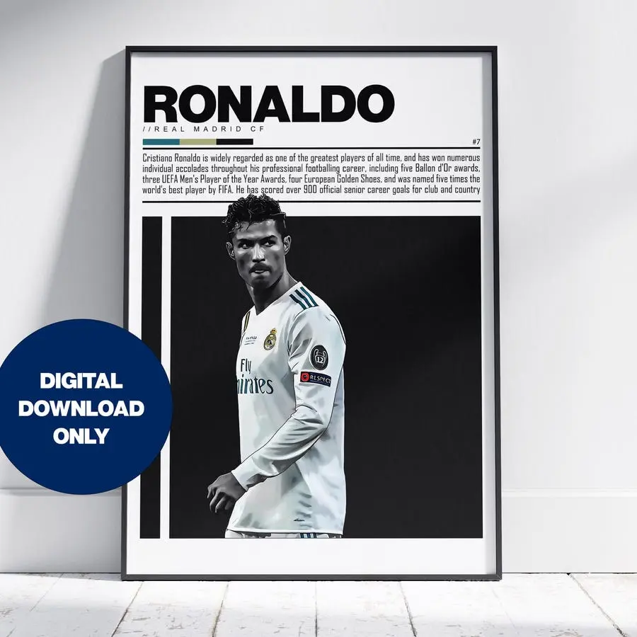 Cristiano Ronaldo Poster – Football Sports Wall Art, Real Madrid Bedroom or Office Decor,