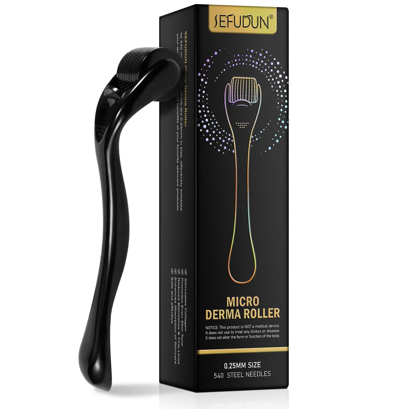 SEFUDUN Derma Roller for Face & Beard | Face Roller Skin Care Tools | Facial Microneedle Roller (Black), Derma Roller with Hair Growth Serum (60ml)