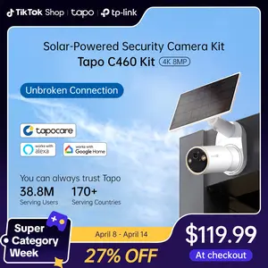 TP-Link & Tapo C460 Kit 4K 8MP Outdoor Solar-Powered  Security Camera Kit – 24/7 Capture, Free Person/Vehicle Detection, Starlight Color Night Vision, Alexa & Google Compatible