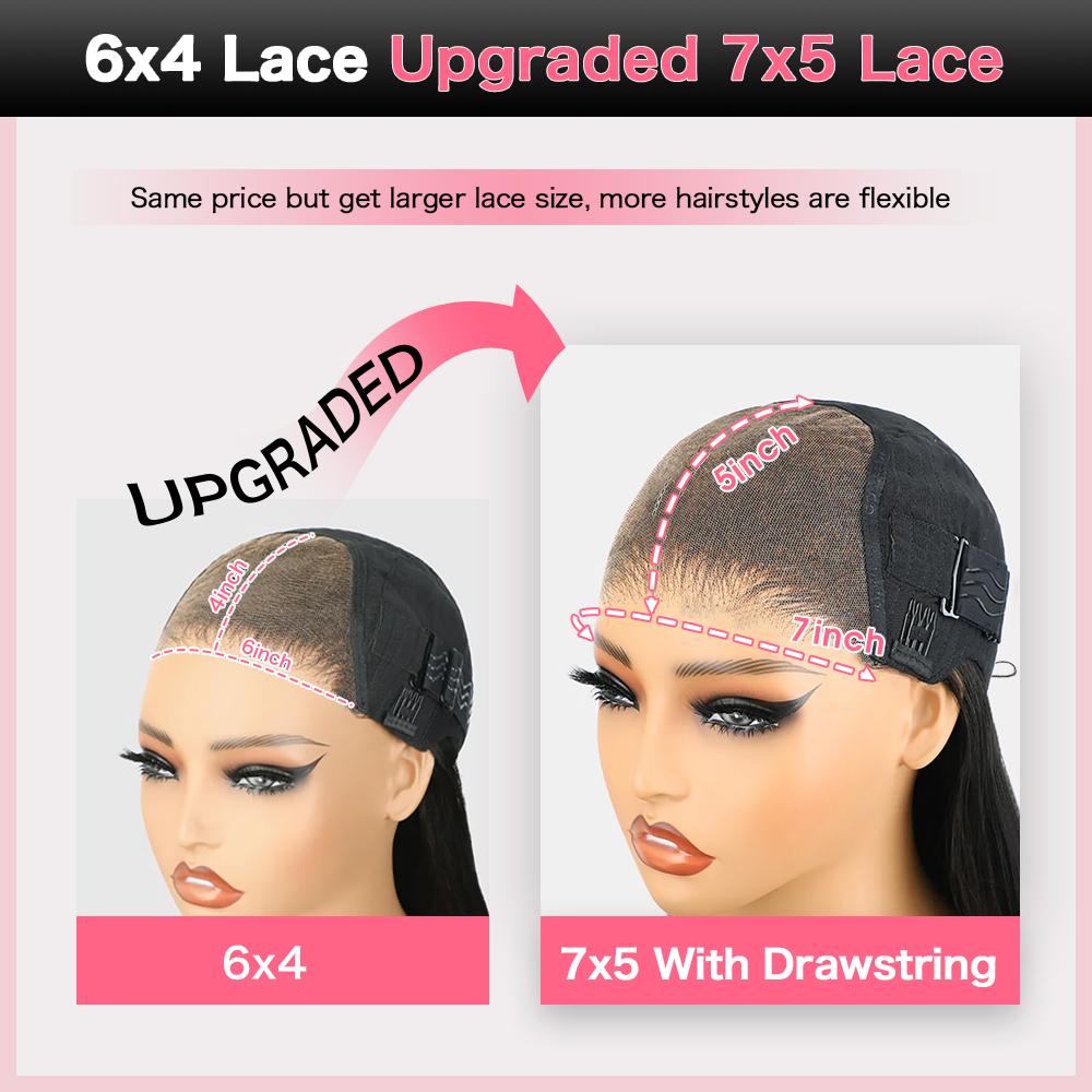 SimGlueless Kinky Yaki Straight Short Bob Wig with Drawstring Pre-cut 7x5 HD Lace Human Hair Wigs with Bleached Knots Beginner Friendly Natural Hairline