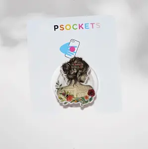 Vintage Bookish Girl Phone Grip – Literary Floral Collage Pop Socket with Kickstand – Dark Academia Aesthetic Gift