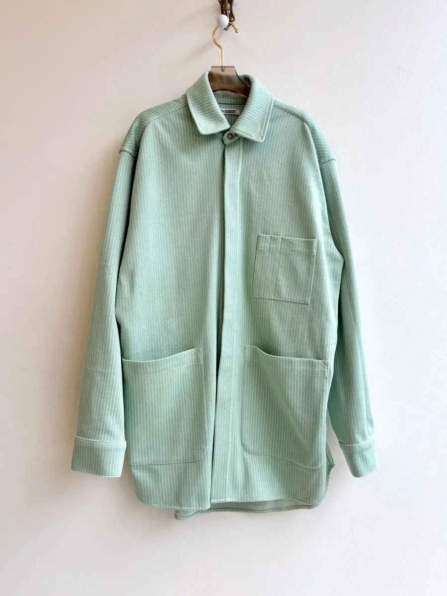 Utility Shirt Snap Up in Mint Mini Stripe w/ Patch Pockets