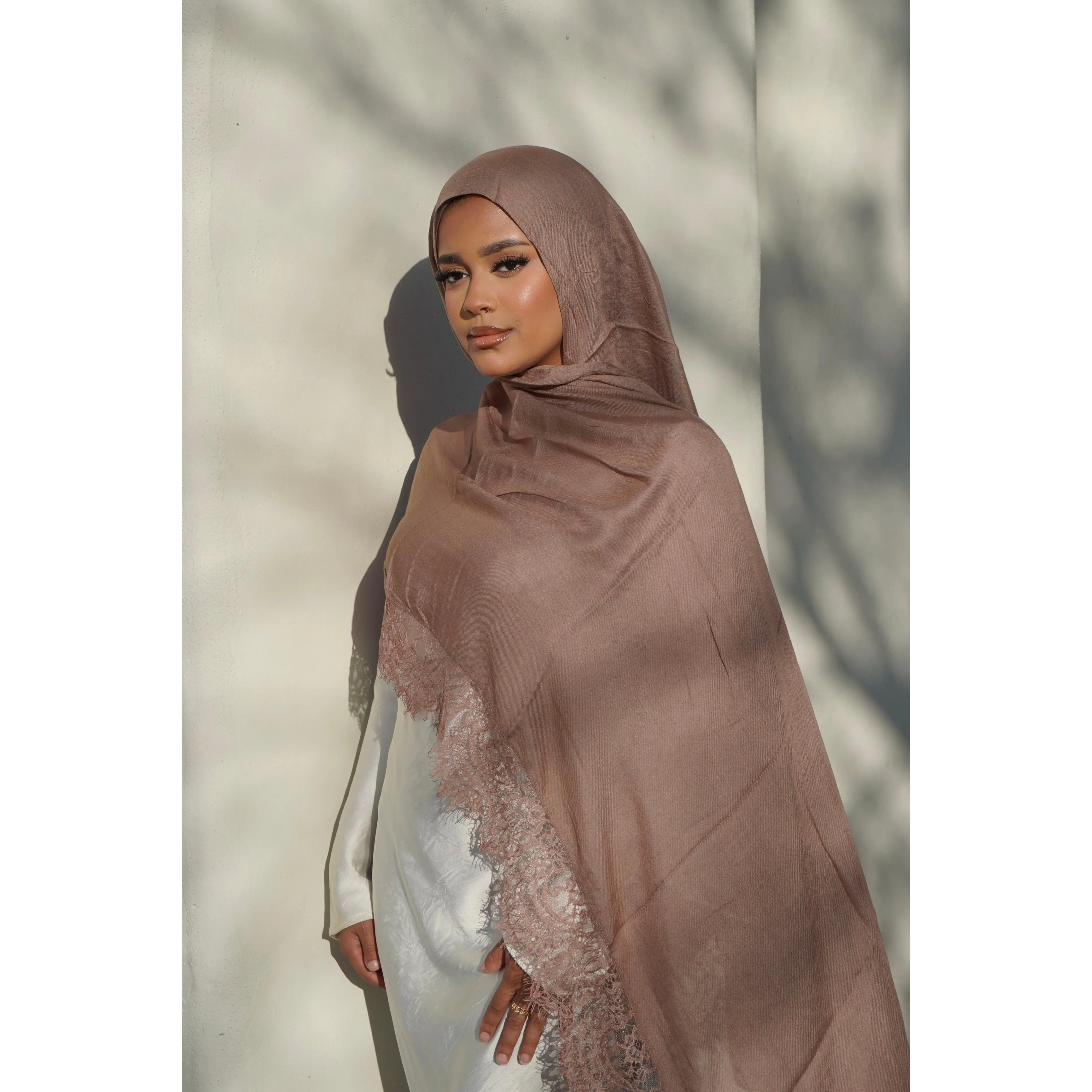Lace Modal Hijab Set - Blush Taupe