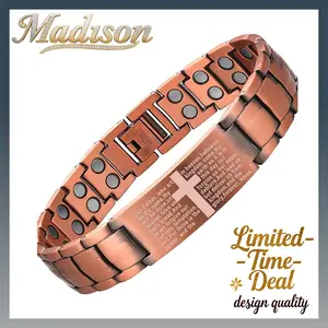 2X Copper Magnetic Men's Bracelet, featuring super strong crisscross links, with adjustable links and hypoallergenic properties. Ideal as a gift for yourself, loved ones, and fathers, it is a piece of jewelry with magnetic therapy benefits.