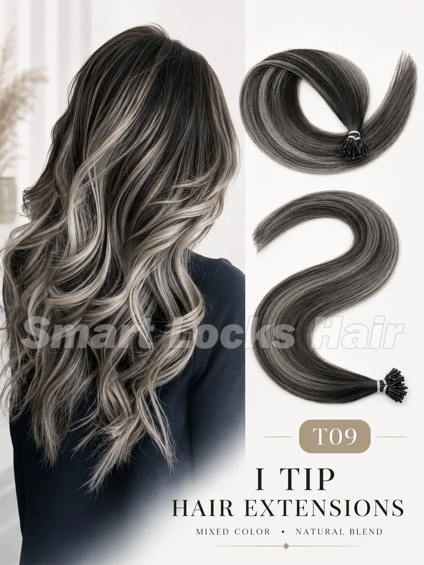 7 Colors Mixed Ombre I Tip Human Hair Extensions, Premium Real Human Hair Pre Bonded Stick Tip Extensions, Natural Highlight Blend Hair Extensions for Women