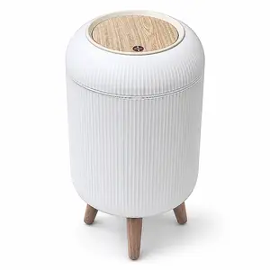 Stainless Steel Ribbed Waterproof Minimalist 7-9L Automatic Soft-Close Lid Touchless Bin - Dual Compartment Slim Indoor Waste & Recycling Can for Bathroom, Home & Office Everyday Use pukomc motion sensor trash bag holder