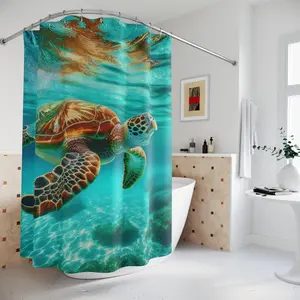 Sea Turtle Shower Curtain: Ocean Island Luxe Decor, Waterproof Polyester