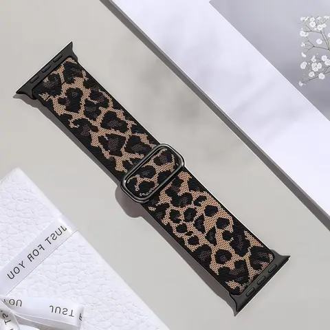 Fashionable Leopard-Print Nylon Elastic Watch Band (Band Only), Adjustable Smartwatch Straps, Smartwatch Strap, Stylish Watch Band for Men & Women, Wearable Accessories Compatible with For Apple Watch Series