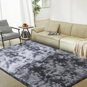 [New Deal]- Ultra Soft Rug for Living Room, 4X6 Fluffy Shag Area Rug for Bedroom, Modern Shaggy Carpets Fuzzy Rug for Teens Dorm Nursery Home Decor Aesthetic, Upgrade Anti-Skid Durable, Tie Dye Black and Grey