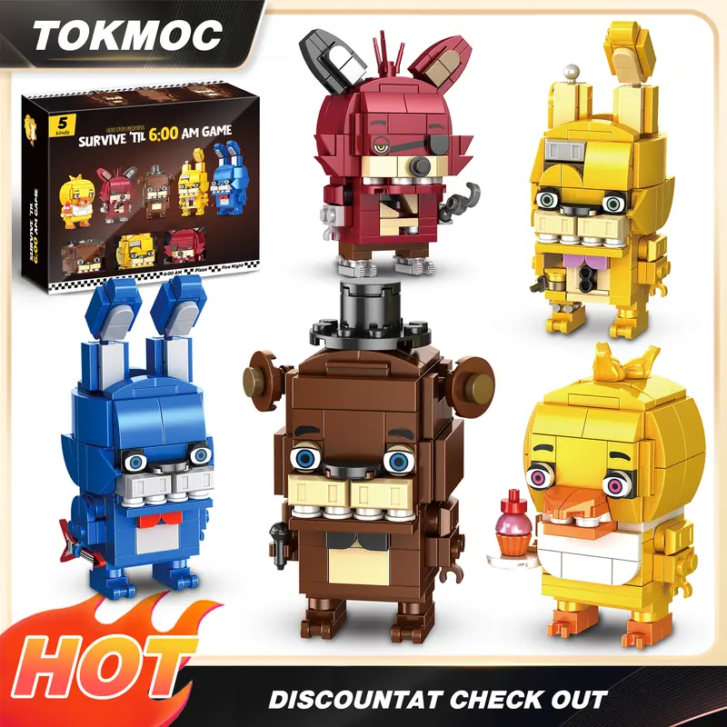 TOKMOC 988 Pieces 5-in-1 Five Nights Security Vulnerability Building Sets,Classic Halloween Horror Game Five Nights Action Dol,Creative Gift Ideas,Collecting Building Block and Gifting Model for Game Fans,For Aged 12 and Above,Stress Relief Toy,66038