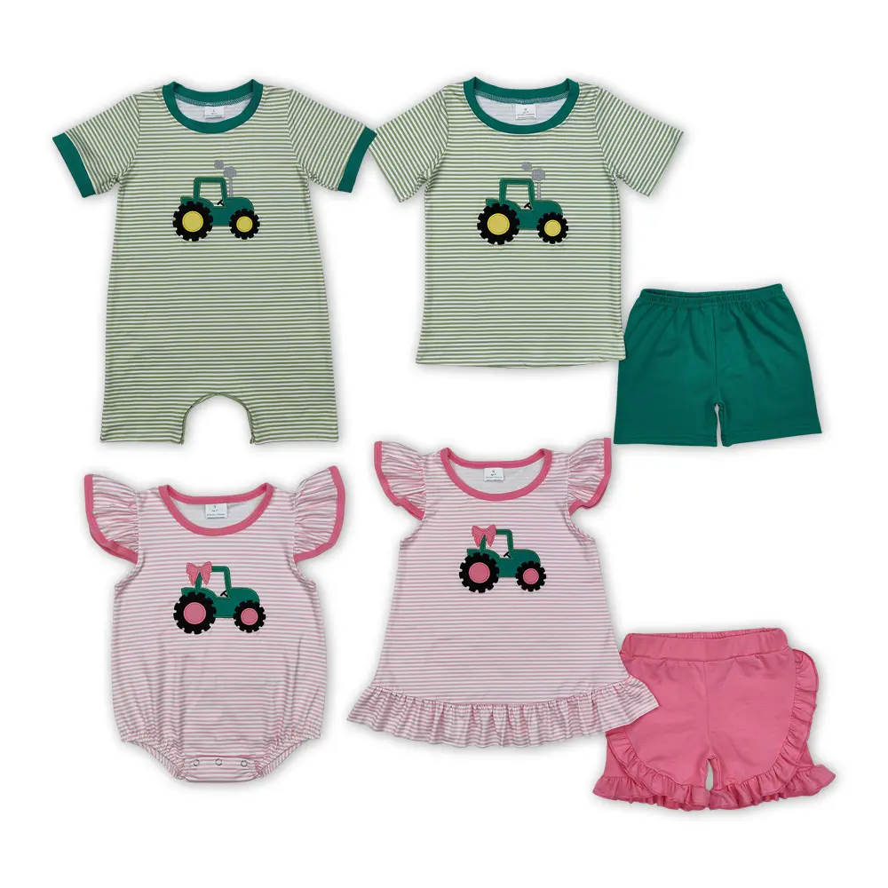 Unisex Kids' 2-Piece Clothes, Farm-Themed Tractor Print Summer Set with Short-Sleeve T-Shirt and Breathable Shorts for Boys & Girls, Clothes Kids, Matching Outfits Set, Outfit Sets, Toddler Suit
