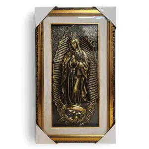 Virgen De Guadalupe 3D 14"x24" Gold-Tone Frame F619-M Cuadro Artwork with Detailed Framing and Intricate Design Elements Decoration Wall Cuadro Our Lady Of Guadalupe Religious art image, home decor, wall decor, church events, gifts