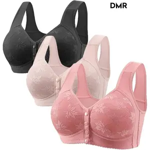 CHENGDEFA 3 Pack Daisy Bras for Women Plus Size Bras Front Closure Bras No Underwire Full Coverage Bralettes Everyday Wear Bras