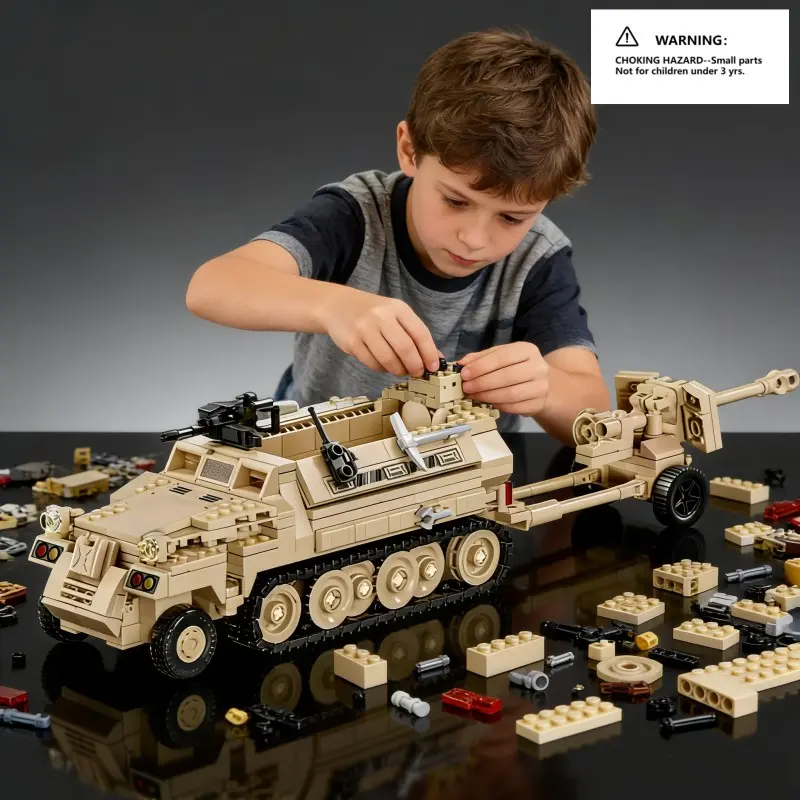 500pcs Half-Track Armored Vehicle Building Blocks Set, Model Kit, Brick Kit, Tank Model with Soldier Figures, Desktop Collection for Tank Enthusiasts, Building Block Sets