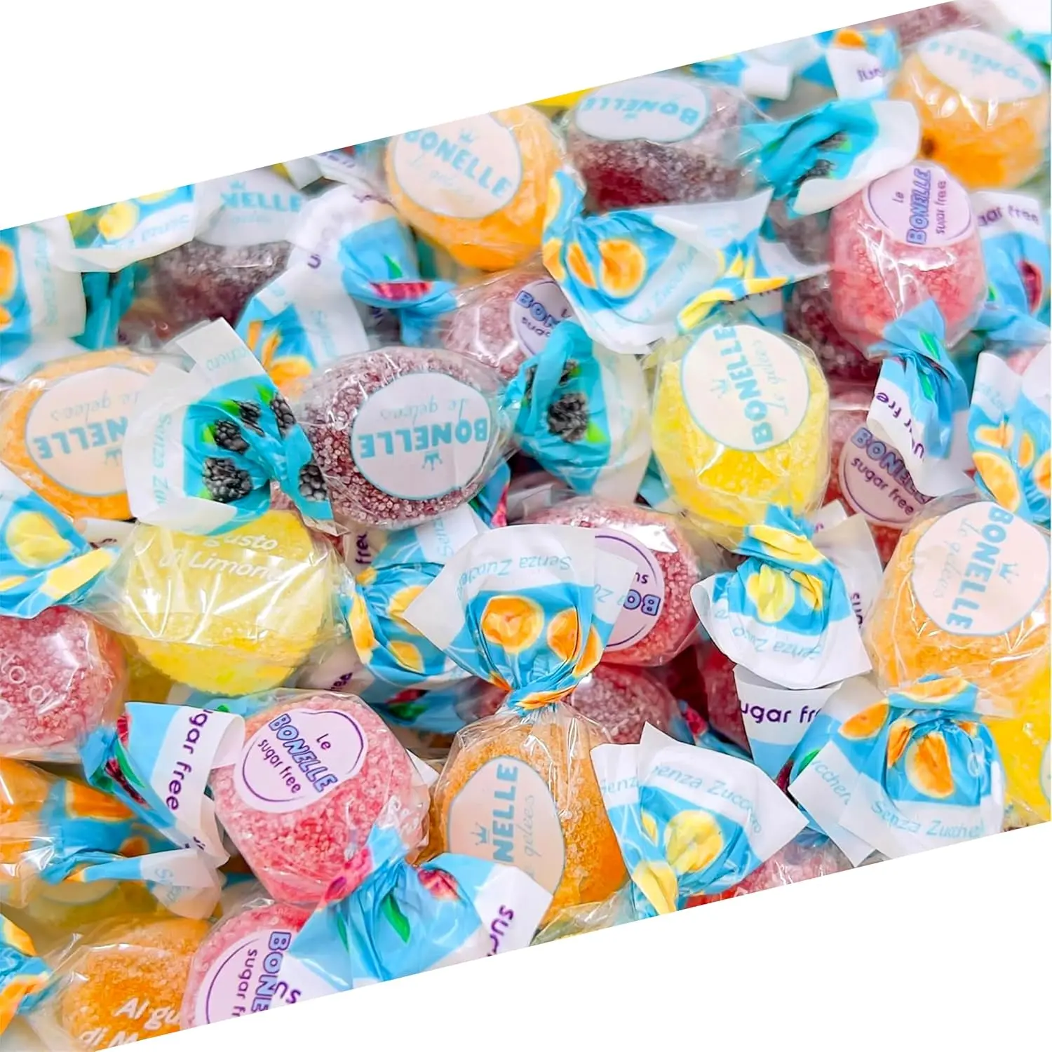 Bonelle Italian Sugar Free Fruit Jelly Candy | 1 Pound Bag | Individually Wrapped Vegan Dye Free Candy | Naturally Flavored Sugar Free Jellies | Assorted Flavors