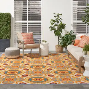 Nourison Aloha Contemporary Medallion Multicolor Outdoor Rug, Durable Patio Rug for Outdoor Spaces, Multicolor Rug