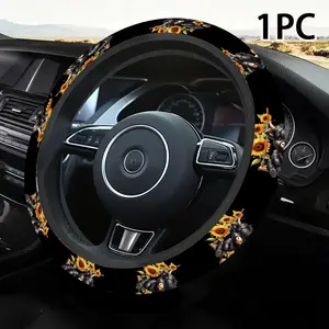 1pc 1.6 x 15 inch Highland Cow and Sunflower car steering wheel cover, non-slip and comfortable, car interior accessory, Car accessories, no inner ring, easy to install and remove, suitable for all car models, a gift for car enthusiasts, 2.05LYY-10