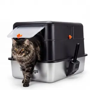 Topyangs XL Flip-top Cat Litter Box Stainless Steel 20L with Lid,  XL Large Metal Litter Box High Sided Design,Anti-Urine Leakage, Include Cat Litter Scoop, NeverAbsorbsOdors, EasyCleaning,litter box ,tiktokshopspringglow