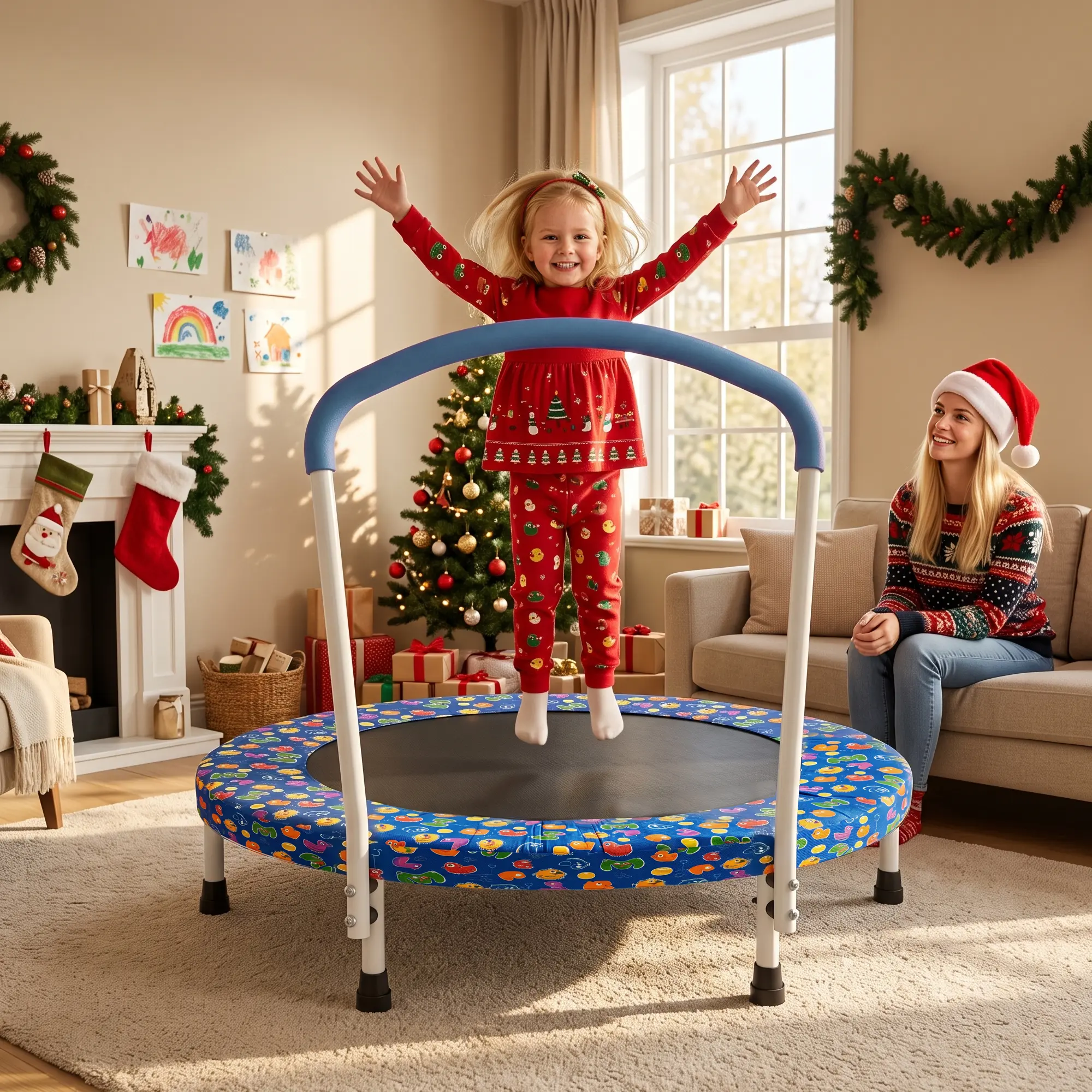 Bellemave 36-Inch Solid Round Indoor Fitness Trampoline with Safety Handle Support, Easy to Assemble, 150 lbs Maximum Weight Capacity, Safety First Recreational Trampoline for Kids & Adults, 100% Satisfaction Service