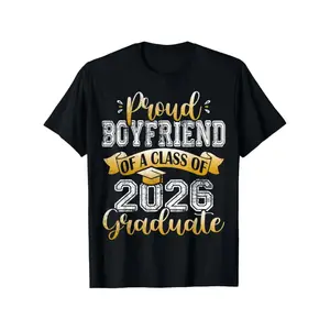 Unisex💛 Proud Boyfriend of Class of 2026 Graduate Graphic Tee Funny Senior T-Shirt Black with Gold Lettering & Diploma Design Soft Casual Short Sleeve Round Neck Trendy Streetwear Comfortable Graduation Party Outfit Celebration Top Fits