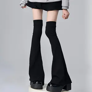 Pair of Black Japanese Minimalist Flared Bellbottoms Over-the-Knee High Leg Leg Warmers Set, Y2K Style, Korean-Japanese Style, Fashionable Cultural Trendy Outfit, Unique Design Can Be Paired with Shorts and Skirts
