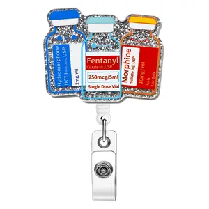 Funny Acrylic Bling Retractable Badge Reel, 1 Count Belt Clip Retractable Name Badge Holder for Nurse Doctor Student Worker Volunteer