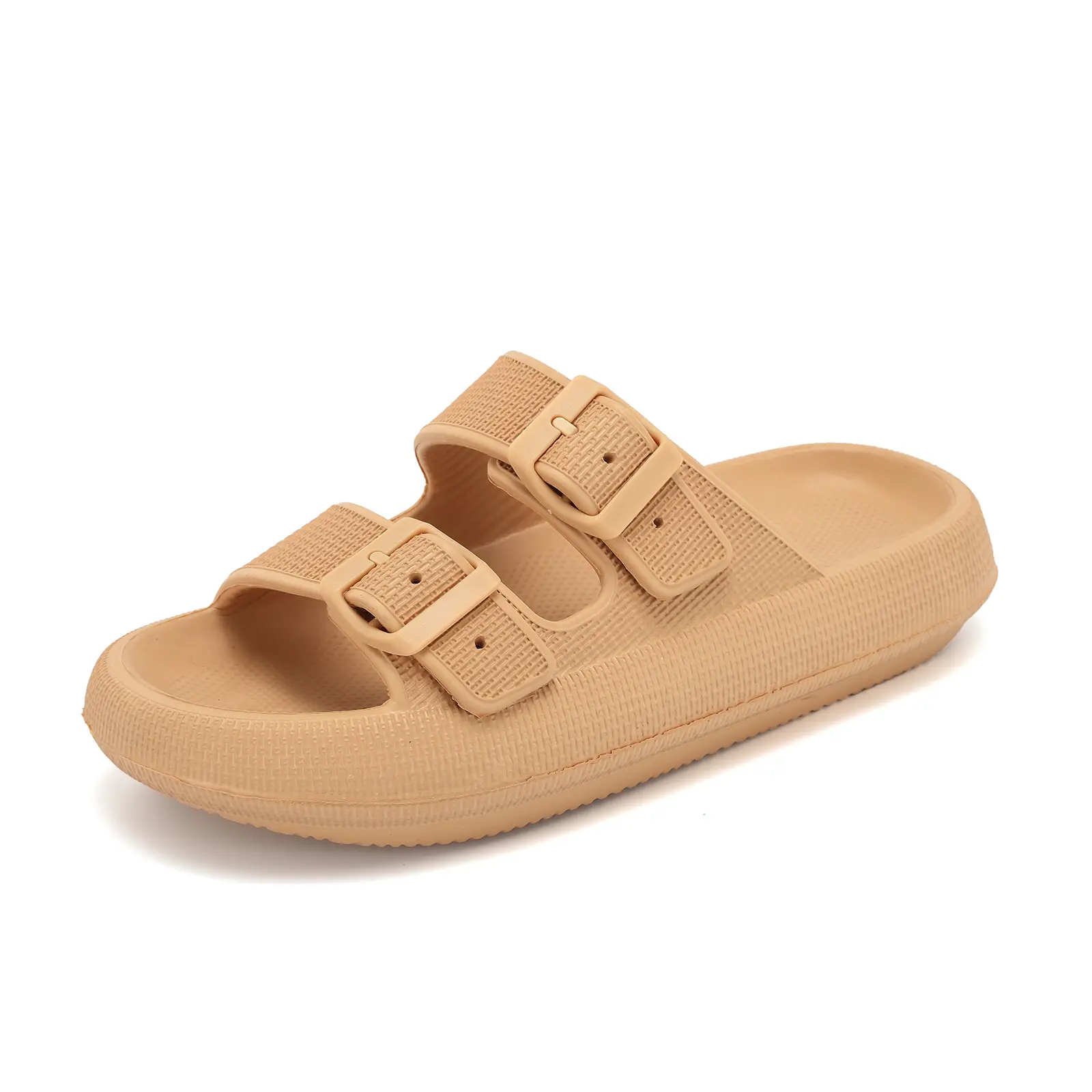 Women's Double Buckle Cloud Slides, 1.2 Inch Thick Sole Pillow Slippers, Adjustable Strap EVA Waterproof Bath Beach Sandals #DealsForYouDays