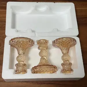 Glass Candle Holders 3 Piece Set, Amber Diamond Taper Candle Holders, Luxury High-End Candle Stands, Metal Candle Holders, Holiday Gifts, Elegant Dining Table Decor & Home Decoration for Valentine's Day, Weddings and Parties