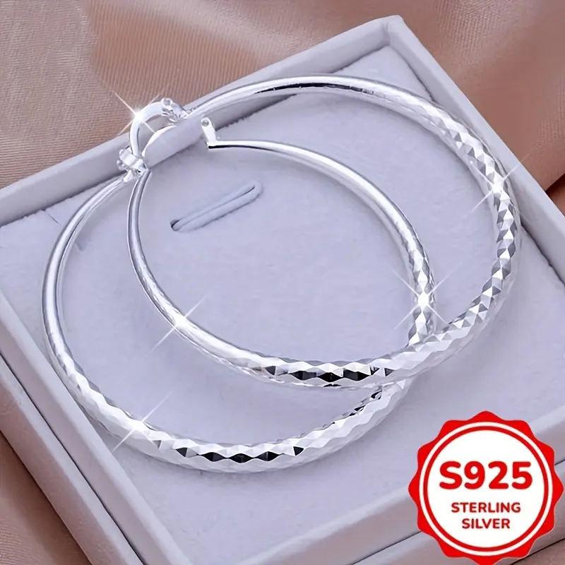 Women's 925 Sterling Silver Elegant Large Hoop Earrings, Trendy Daily Wear Jewelry, Valentine's Day Gift