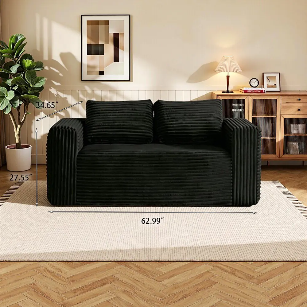 63" Black 2-Seater Sofa