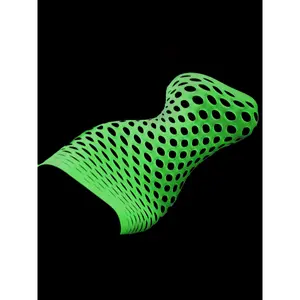 [Glow Fishnet Dress] 1pc Plus Size Glow in the Dark Fishnet Dress - Luminous Fishnet Bodysuit, Socks, Tights, Underwear, Hollow Skirt - Valentine's Day Lingerie, Music Festival, Role Playing, Lingerie Party Outfit