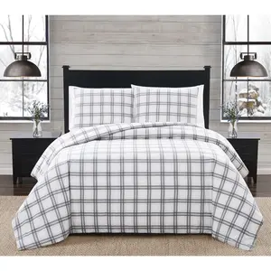 London Fog Grey Plaid Full/Queen 3 PC Flannel Comforter Set