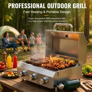 [SummerVibes] Bestfire Dual-Fuel Portable Tabletop Gas Grill – 3 Burners, 30K BTUs, Stainless Steel Build with Removable Legs – Compact Modern Barbecue for Backyard and On-the-Go Outdoor Cooking