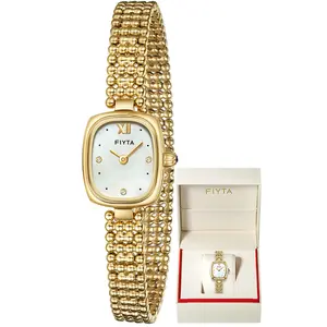 FIYTA Small Gold Watch Series Women's Watch, Rectangular Case, Adjustable Stainless Steel Bracelet, Wrapped by Stylish Gift Box, Elegant Present Watch for Women, Gold/White, Vintage,Womens gifts