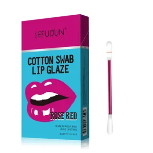 Sefudun Cotton Swab Lip Gloss Set, 4 Colors Available, Waterproof Long-Lasting, Easy Application, Perfect for Daily & Party Makeup