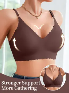 Comfortable Women's V Neck Wireless Everyday Bralette with Removable Padding, Adjustable Straps and Medium Support for All Seasons