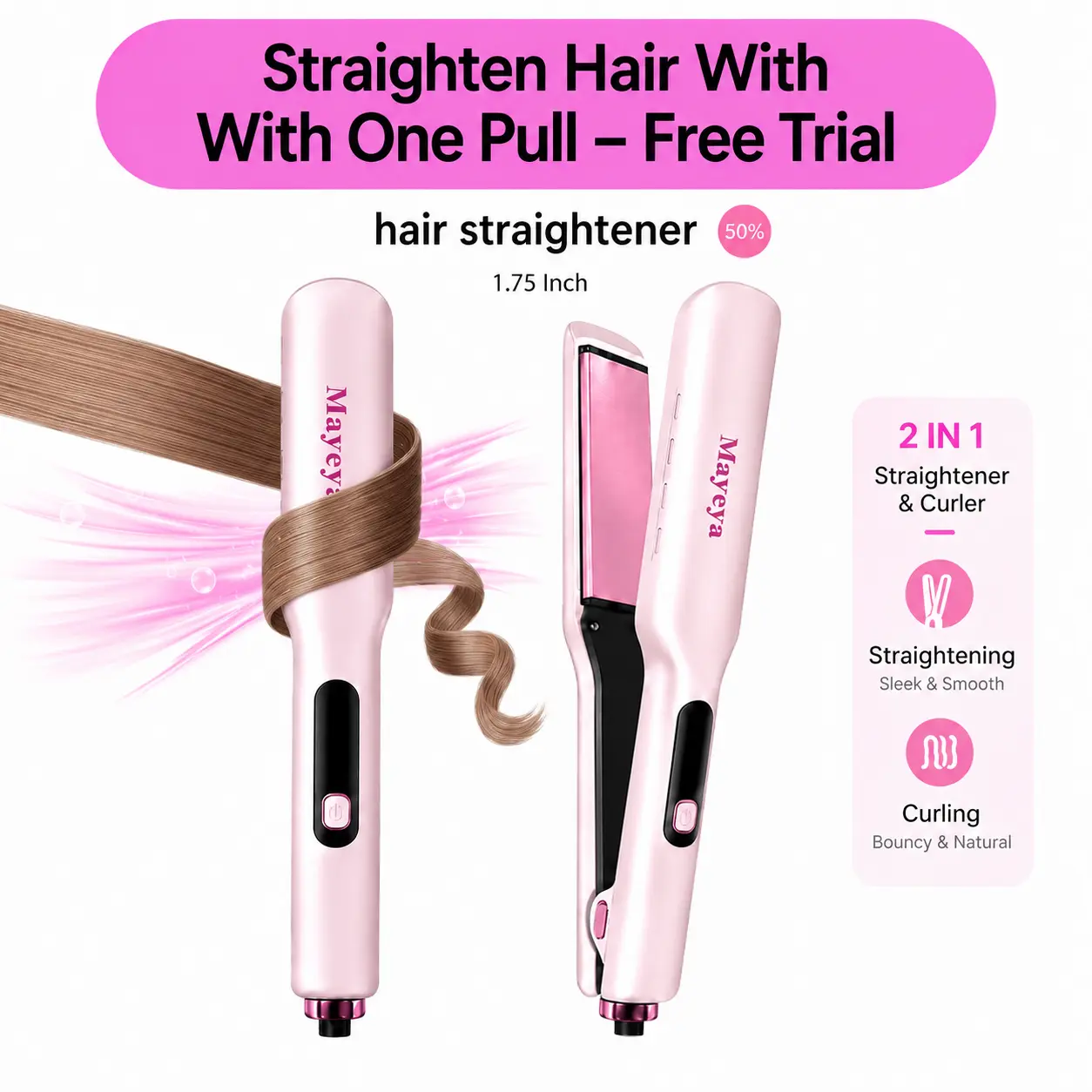 MAYEYA Ionic Hair Straightener Brush, Ceramic Hot Comb with 3 Adjustable Heat Settings for Silky, Frizz-Free Straightening of Curly & Wavy Hair, Straightening Curly Hair