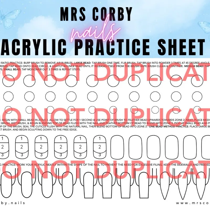 Mrs. Corby Nails Acrylic Practice Sheet Mrs. Corby Nails Acrylic Practice Sheet