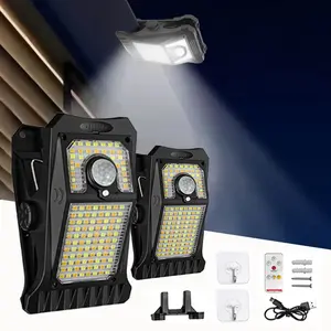No Drilling Solar Clip Lights Outdoor with Remote Control 118 LED 3 Color Modes Motion Sensor Light Rental Friendly Wireless Security Lighting for Fence Gutter Balcony Deck Railing Patio Apartment 1 2 Pack