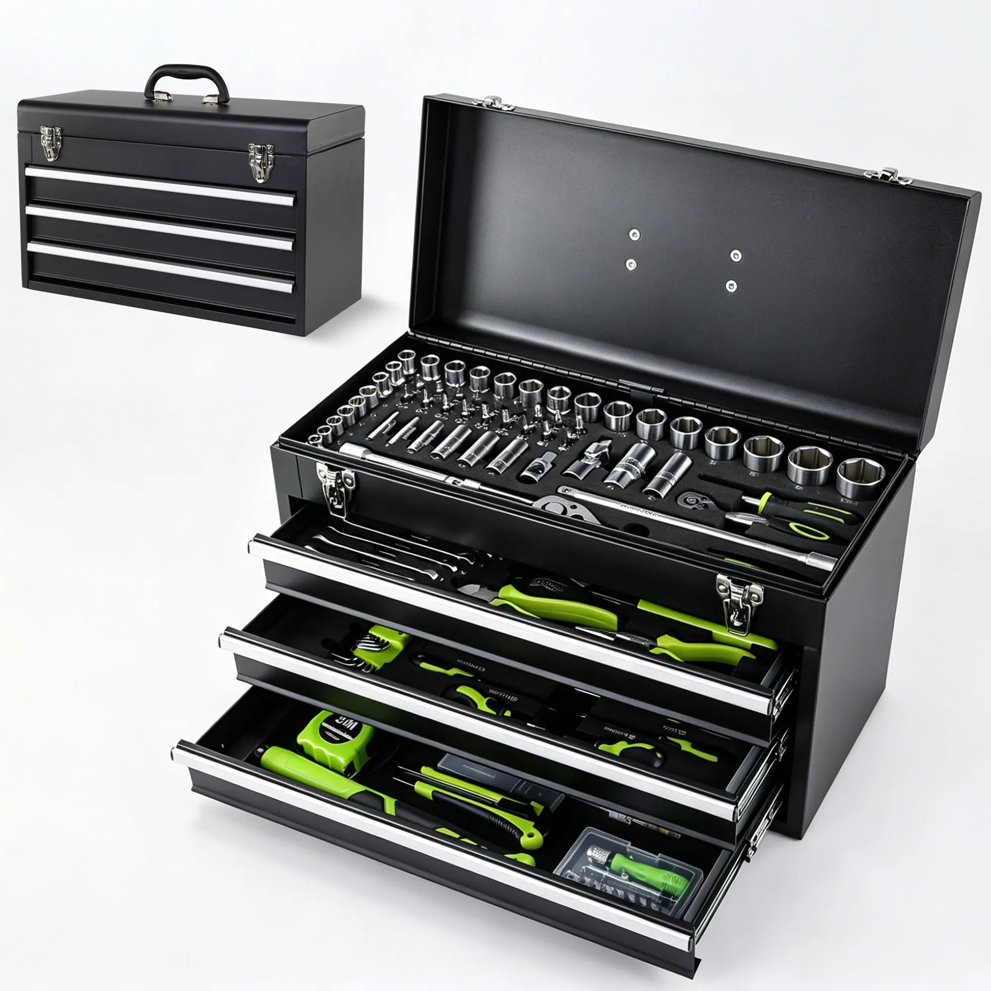 288Piece Mechanics Tool Set, Industrial hand tool set，Household Tool kit with 3-Drawer Heavy Duty Metal Box, Portable Tool Box for Home/Auto Repair