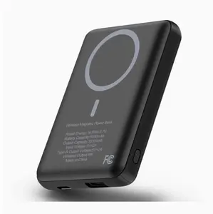 Mini magnetic wireless portable power bank, 5000 mAh — 5 W wireless charging and 10 W wired charger, USB‑C input/output ports, compatible with iPhone 15/16, Android phones, and other devices (local warehouse).