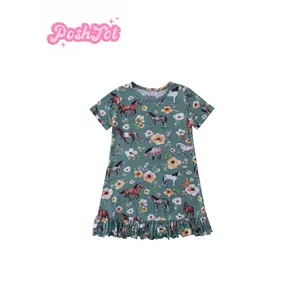 OSHTOT bamboo fiber super comfortable Bamboo girls printed Princess skirt, ladylike style, comfortable short sleeve skirt, comfortable girls sleeve stretch skirt, a variety of sizes to choose from