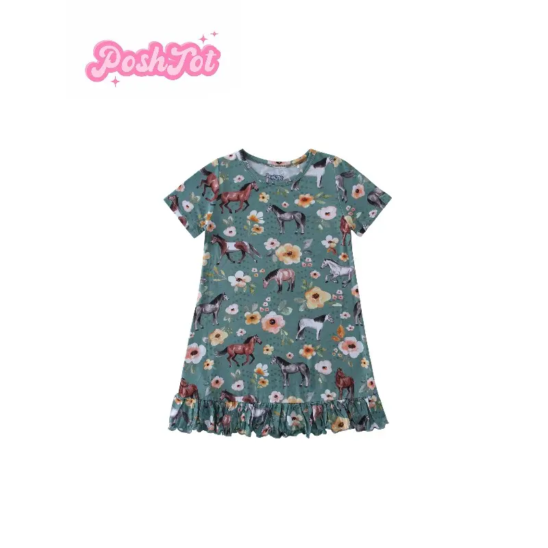 OSHTOT bamboo fiber super comfortable Bamboo girls printed Princess skirt, ladylike style, comfortable short sleeve skirt, comfortable girls sleeve stretch skirt, a variety of sizes to choose from