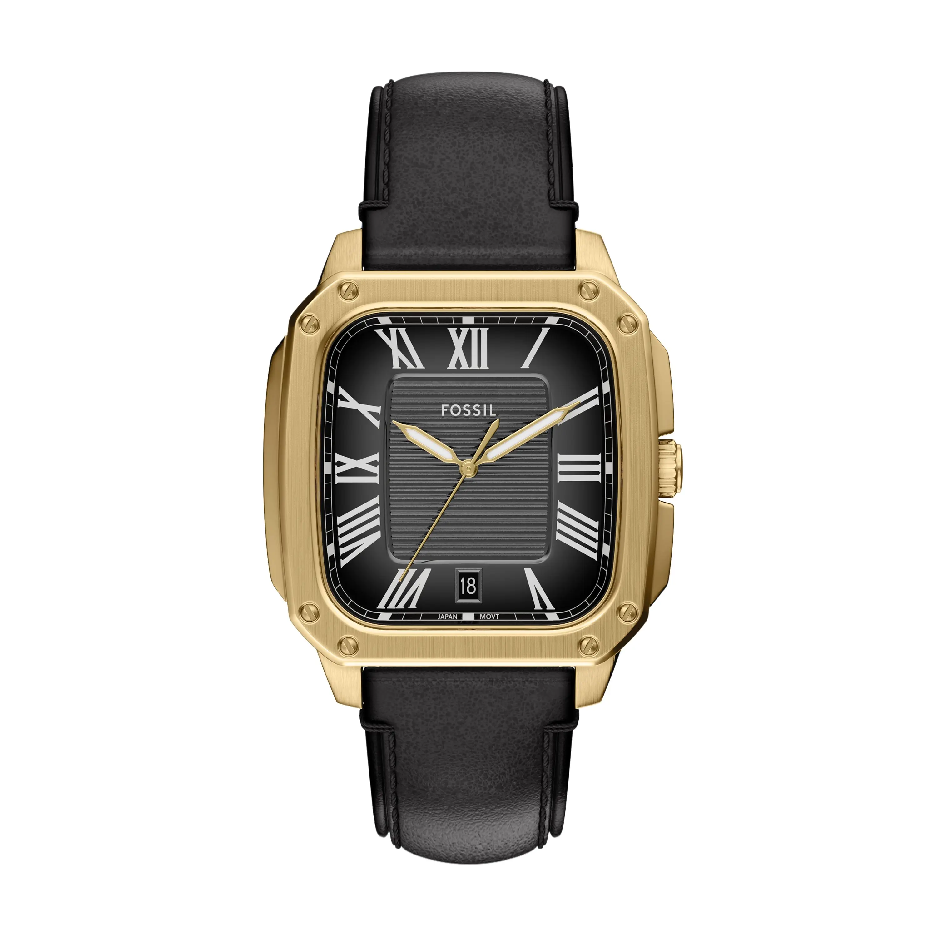 Fossil Men's Crosby Three-Hand Black Leather Watch