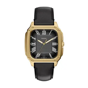 Fossil Men's Crosby Three-Hand Black Leather Watch